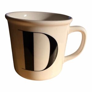 Pottery Barn Cream Ceramic Mug with Black 'D' Monogram